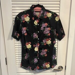 7 Diamonds Black and Purple Casual Button Down Shirt